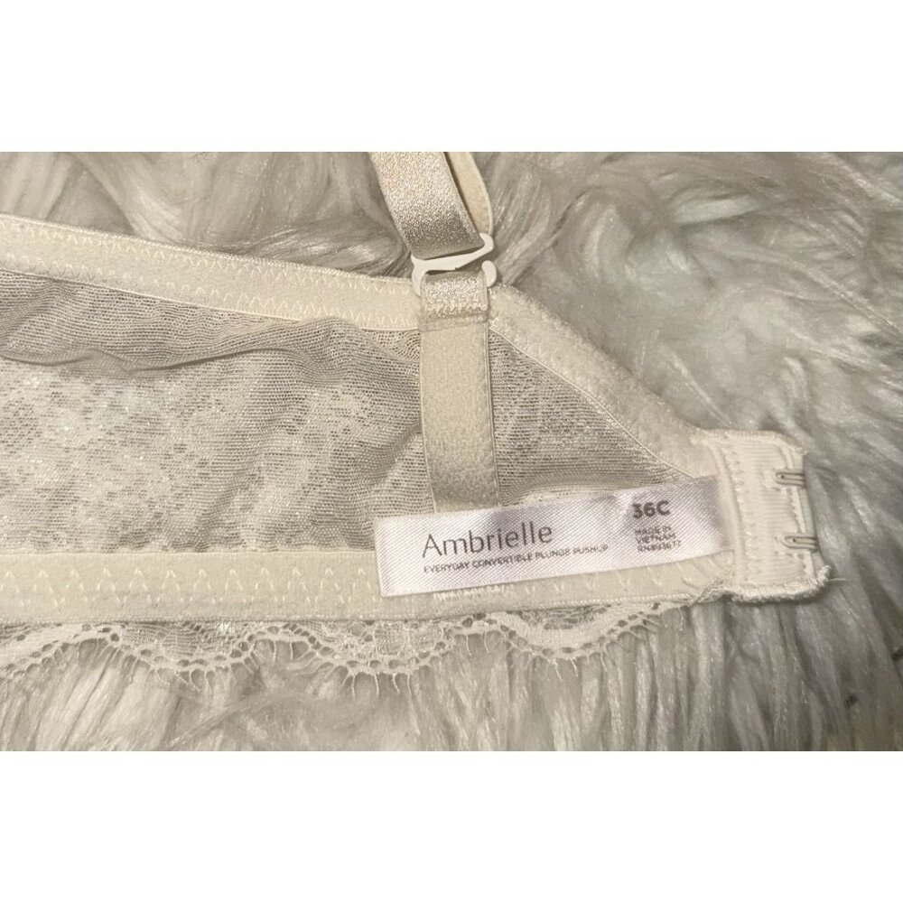 Ambrielle Everyday Convertible Plunge Push Up Bra Lace UW Womens 36C Ivory - Picture 6 of 6